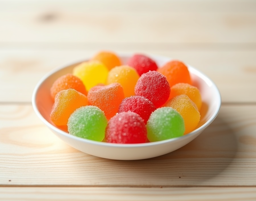A bowl of mixed gummy sweets