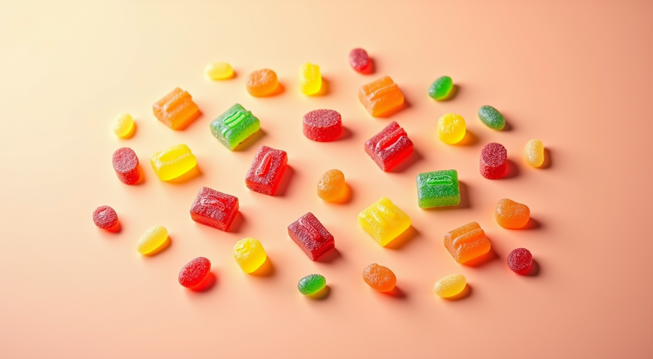 A colourful spread of assorted gummy sweets
